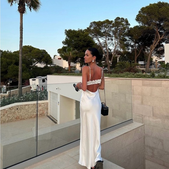 Zara dress white midi ruffled satin lingerie inspired bodycon fitted wedding - Picture 7 of 16